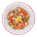 Doytao Thai Restaurant dish. Thai Fried rice with egg, slices of tomatoes, and chicken.